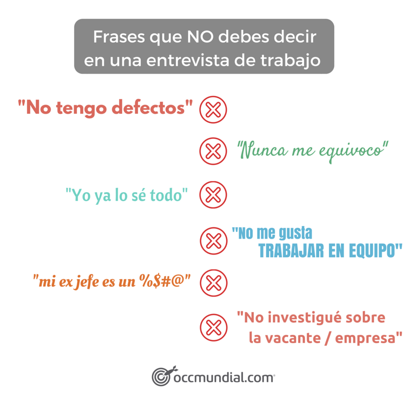 Frases que no debes decir en la entrevista 