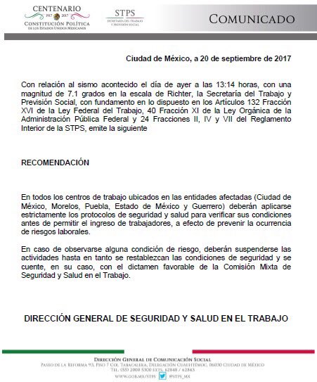 Por sismo en México, puedes faltar a tu trabajo